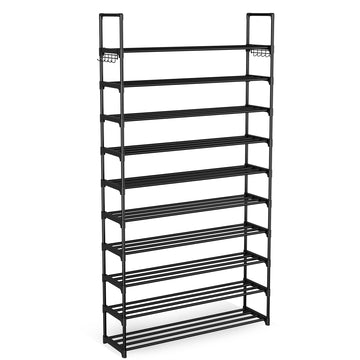Shoe Rack 10-Tiers Large Capacity Metal Shoe Rack Organizer with Two Hooks Holds Shoes and Boots Free Standing Tall