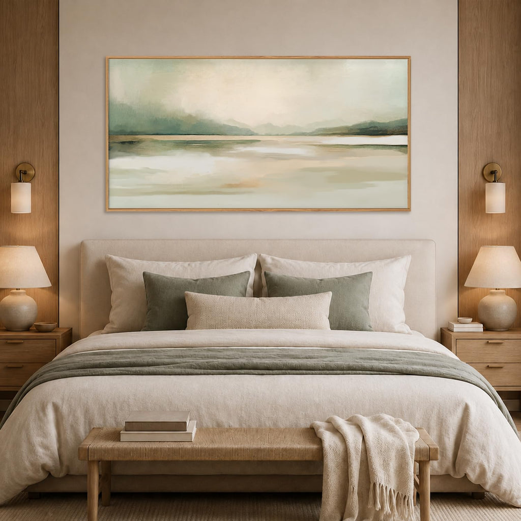 Large Abstract Sage Green Pastel Framed Canvas Wall Art Set-20"x40"