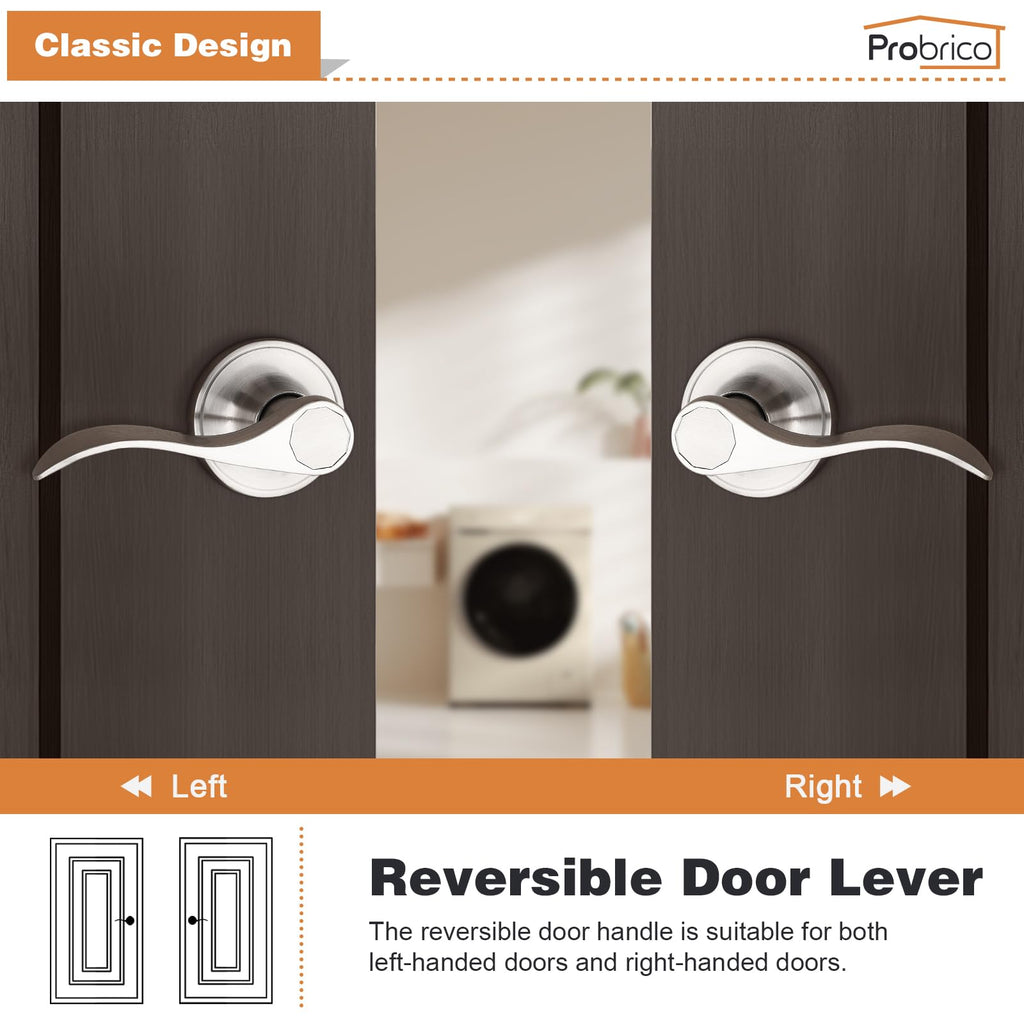 Passage Door Levers Brushed Nickel, Interior Door Handles Wave Style Keyless Door Handles Closet Hallway Door Lever