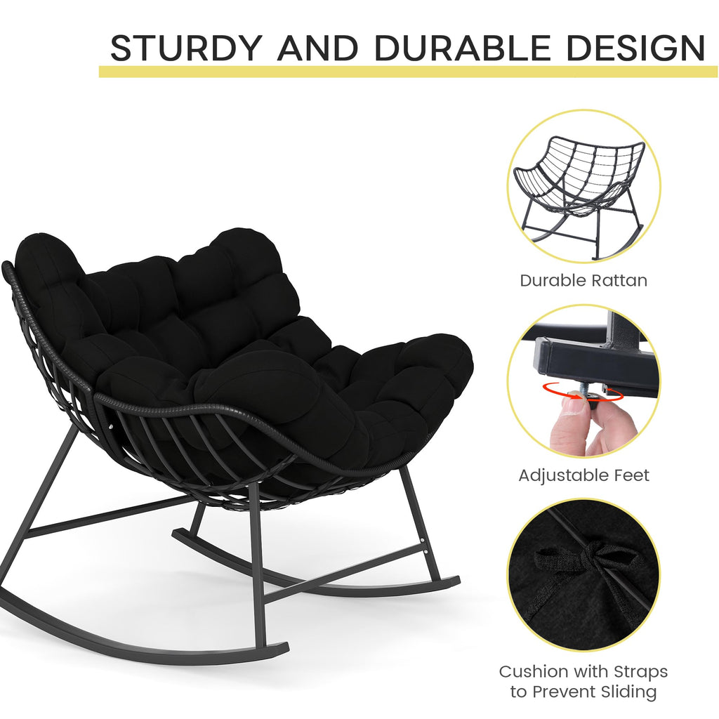Oversized Outdoor Papasan Rocking Chair Set of 2, Black