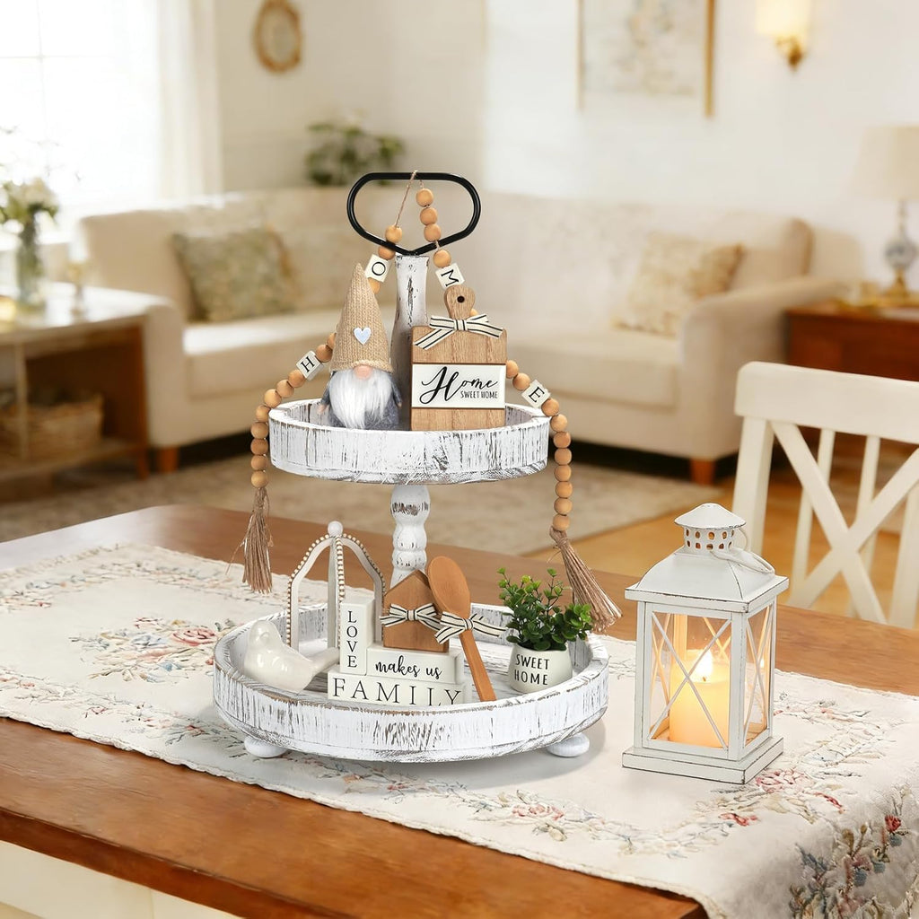 Farmhouse Tiered Tray Decor Set Sweet Home Tabletop Decorations - Set of 8