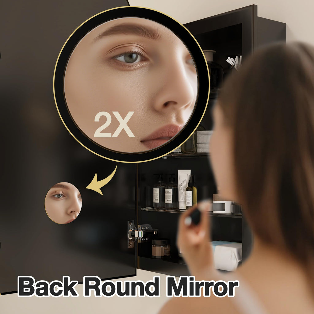 Arched Medicine Cabinet Mirror No Assembly Bathroom Mirror with Storage Recessed or Surface Mount Options (Black