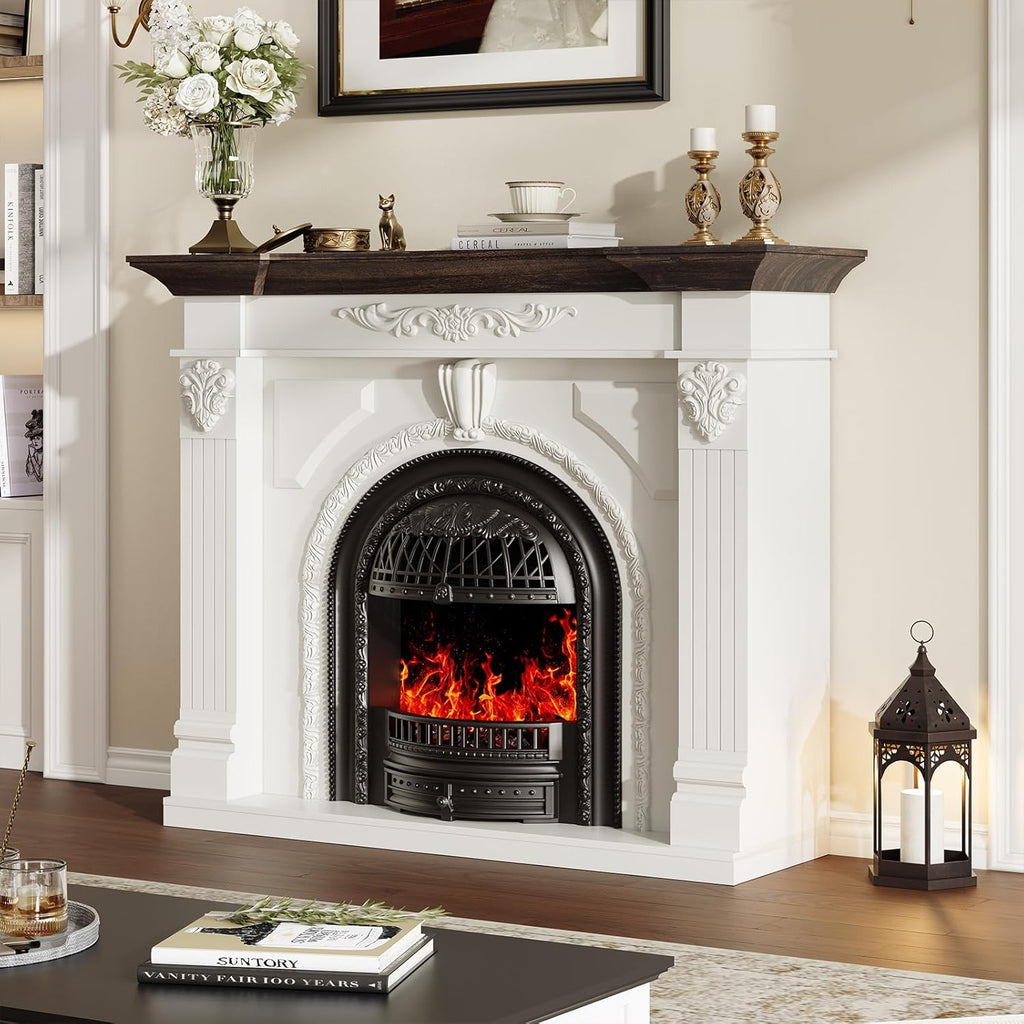 Electric Fireplace with Mantel, 53" Fireplace TV Stand with Mantel for Living Room, Farmhouse Entertainment Center