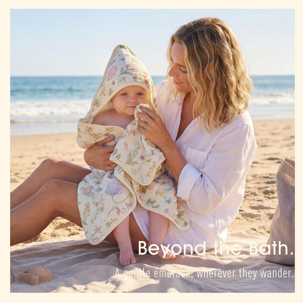 Muslin Baby Bath Towels Set Piece Organic Cotton Blend (Garden)