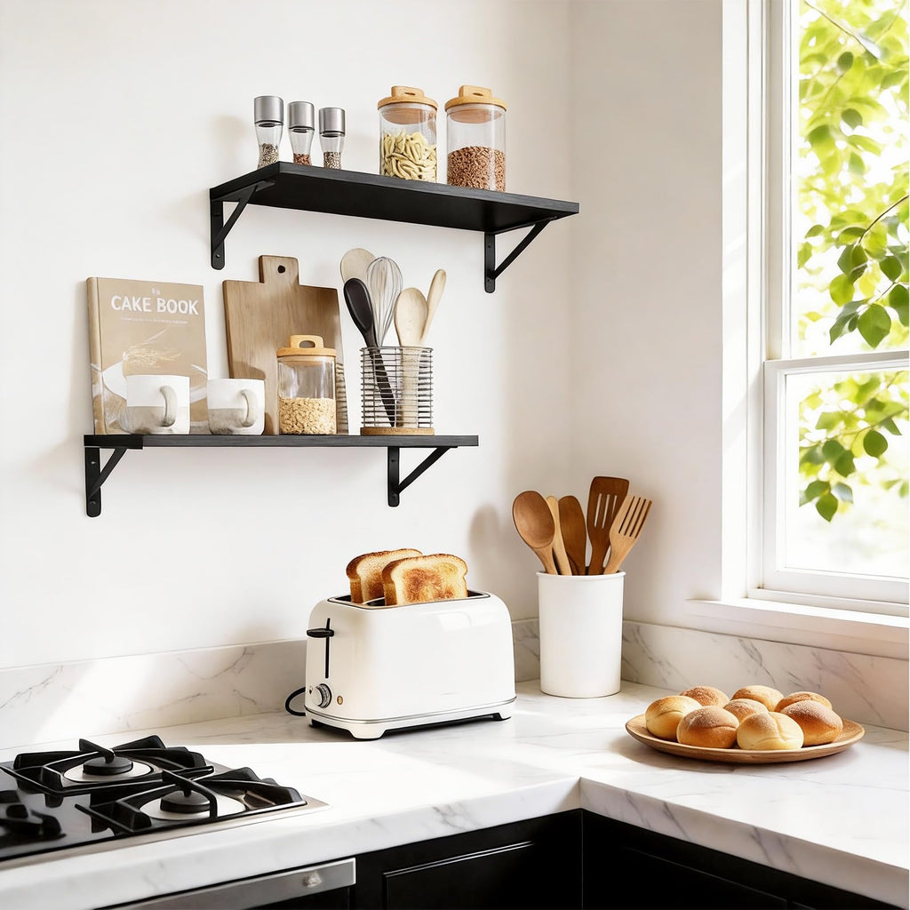 2pcs 10 in Deep Floating Shelves for Wall (Black, 23.6" L)