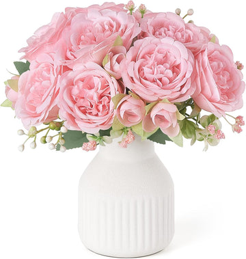 Fake Flowers with Vase 9" Pink Artificial Flowers Coffee Table Decor