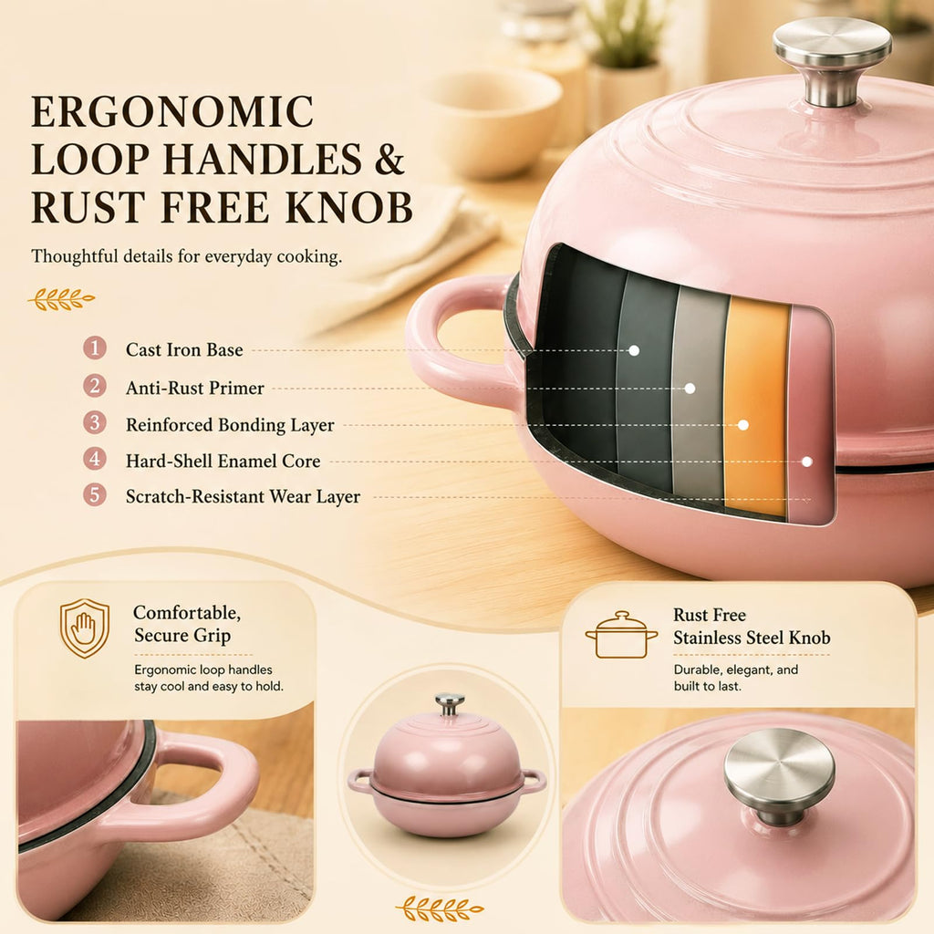 5QT Enameled Cast Iron Dutch Oven for Sourdough Bread Baking