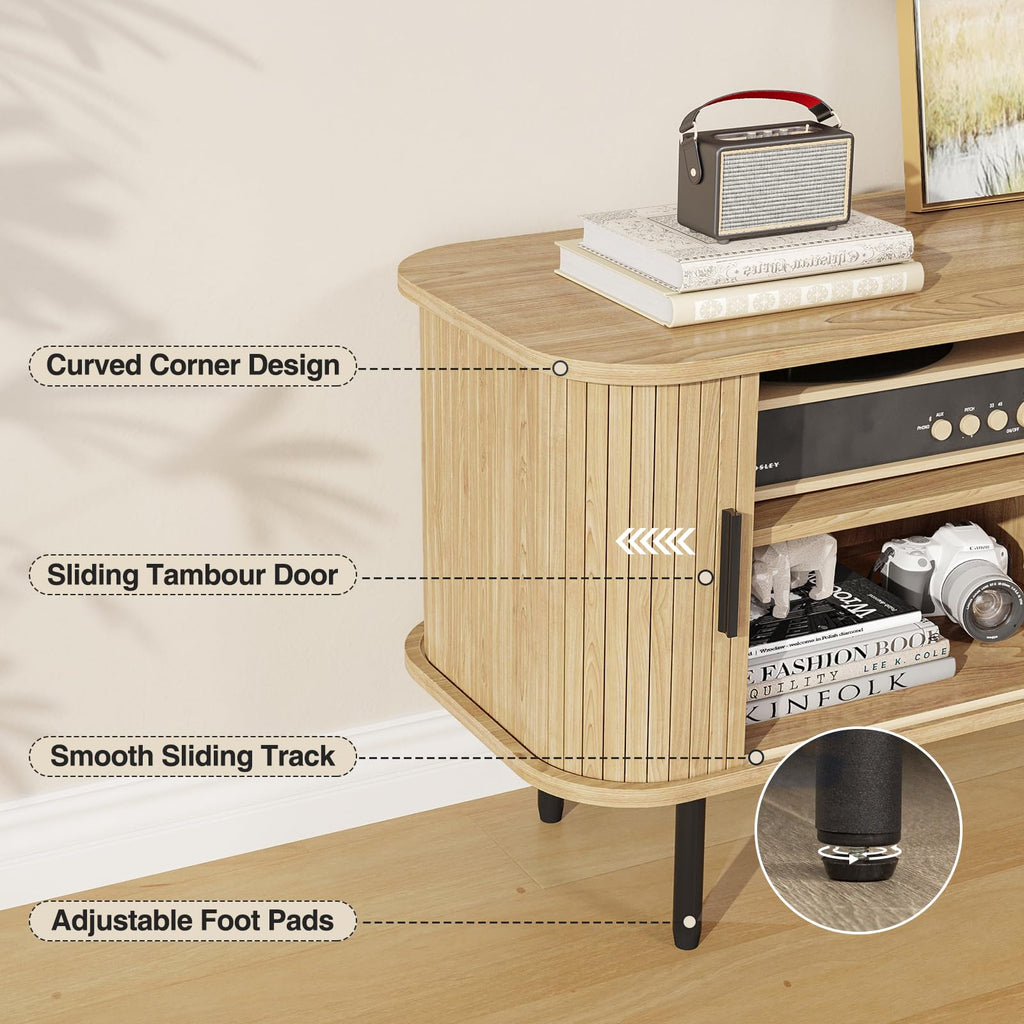 47''W Modern TV Stand Cabinet with Storage for TVs up to 60 Inch, Fluted TV Entertainment Center with Slatted Tambour