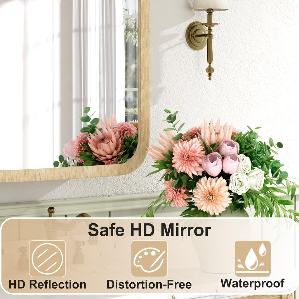 20x28 Inch Wood Medicine Cabinet with Mirror , Oak | Fully Assembled, Surface or Recessed Mount Mirror Cabinet