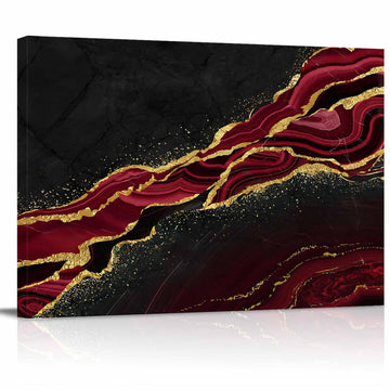 Red Black Marble Canvas Print Wall Art - Abstract Gold Texture Vintage - Wall Decor Modern Artwork Paintings Pictures