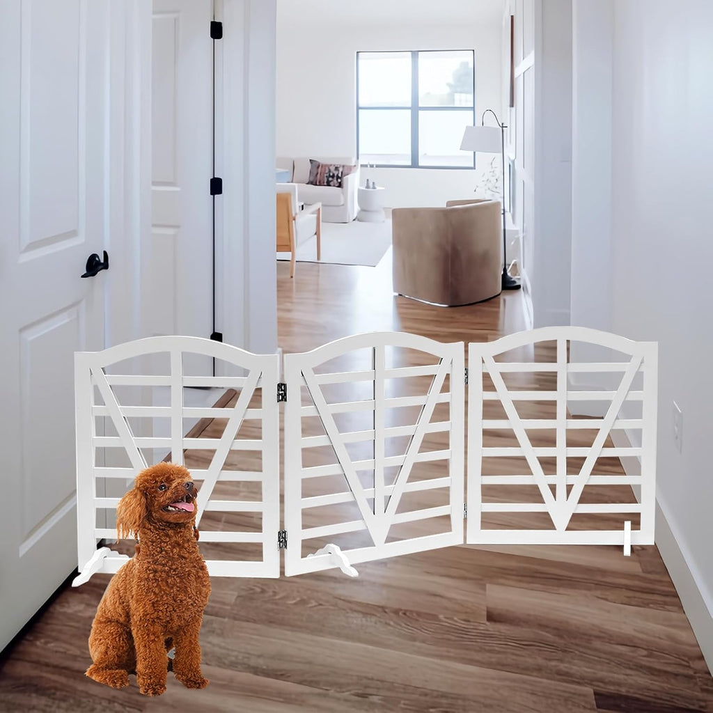Foldable Wooden Dog Gate Freestanding Pet Gate for Dogs, 3Pane 23.6" Height