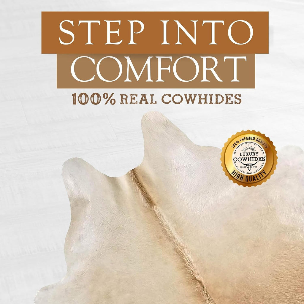 Genuine Cowhide Rug 6x6-7 ft, 100% Real Cow Hide (Palomino Beige) | Unique Beige Cow Print Area Rug | Rustic Natural