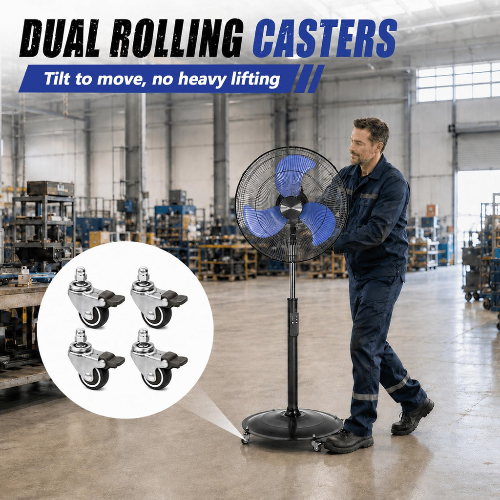 20 Inch DC Motor Pedestal Fan, Energy Efficient & Quiet 5100 CFM High Velocity Oscillating Standing Fan with Casters