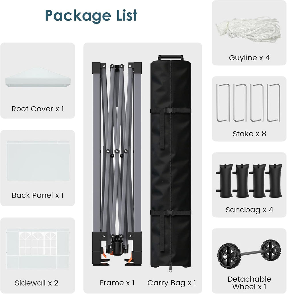 Pop Up Canopy Tent with Sidewalls, 10x10ft 10 Person Party Tent One Push Setup