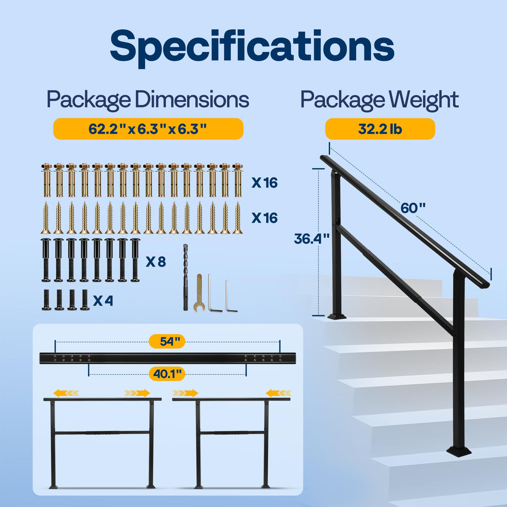 5 Step Adjustable Straight Oval Hand Rails for Outdoor Steps
