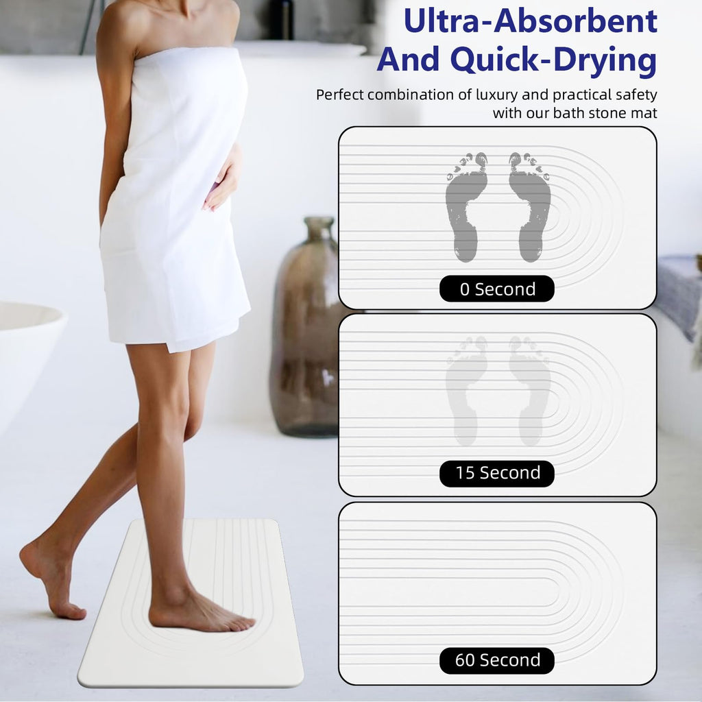 Fast Drying Stone Bath Mats, Diatomaceous Earth Bath Mat, White