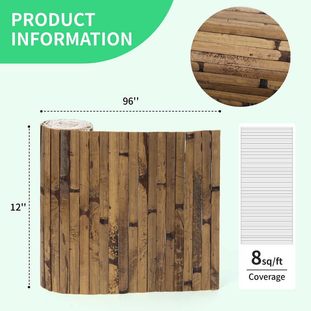 Natural Bamboo Wall Panel, 12 x 96 Inch, Dark Burned