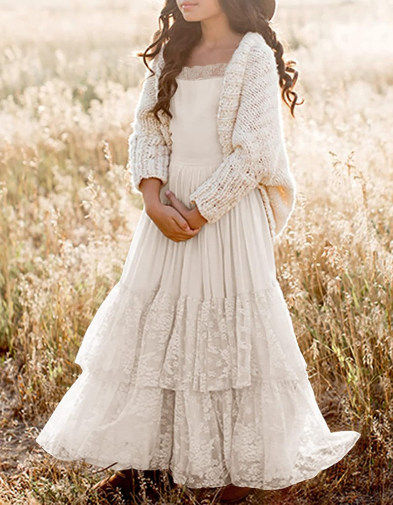 Girls Fall Boho Flower Long Sleeve Party Maxi Dress