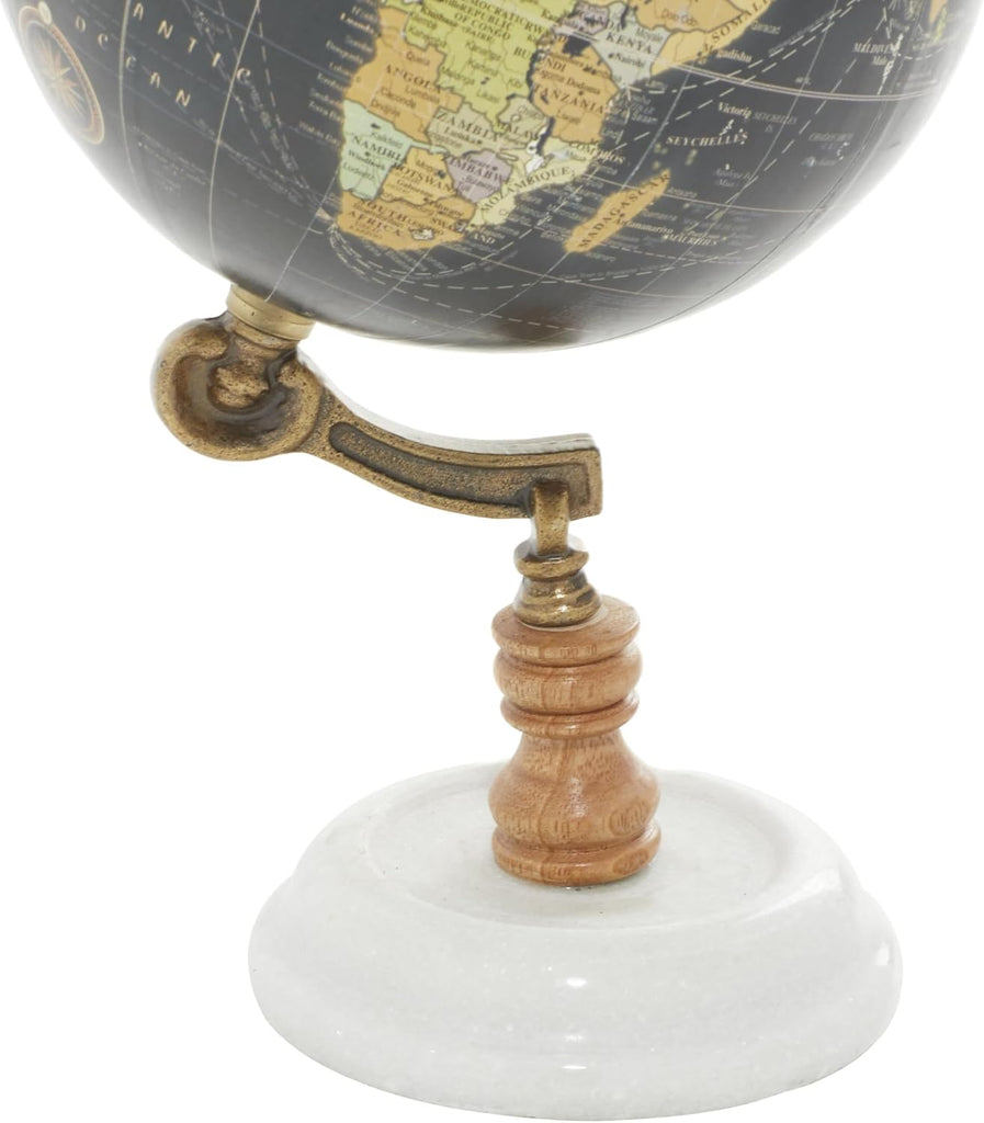 Marble Globe with Marble Base, 7" x 7" x 11", Black