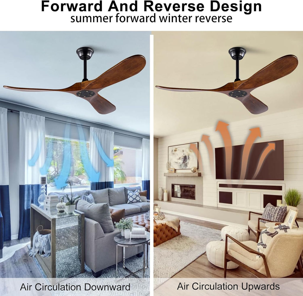 Inspired Maverick Style 42 Inch Modern Wood Ceiling Fan, 3 Blades, Dark Walnut & Black, Remote Control, Reversible DC Motor, 6 Speeds, Timer Setting, Indoor/Outdoor A101-B0C613693B