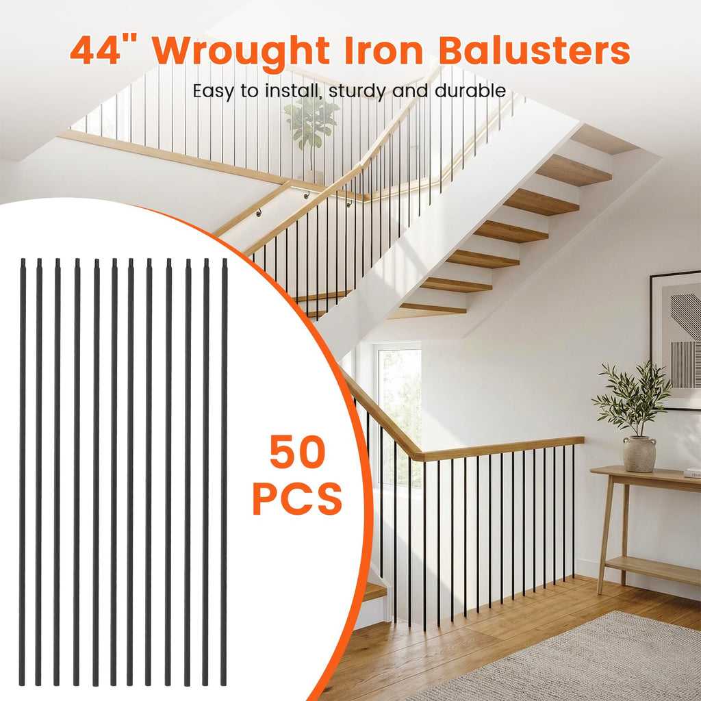 50pcs Wrought Iron Balusters, 1/2"x44" Iron Balusters for Staircase