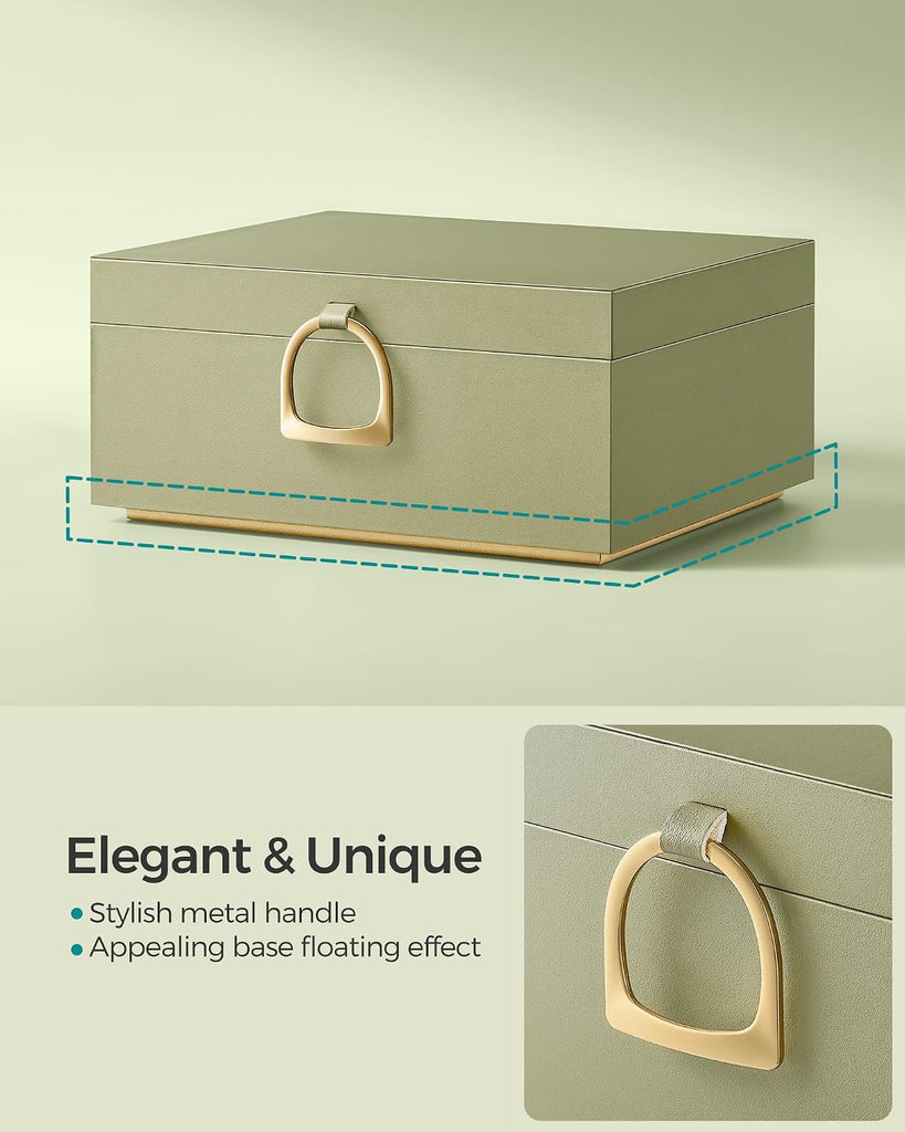 2-Layer Jewelry Box with Handle, Removable Tray, Floating Effect