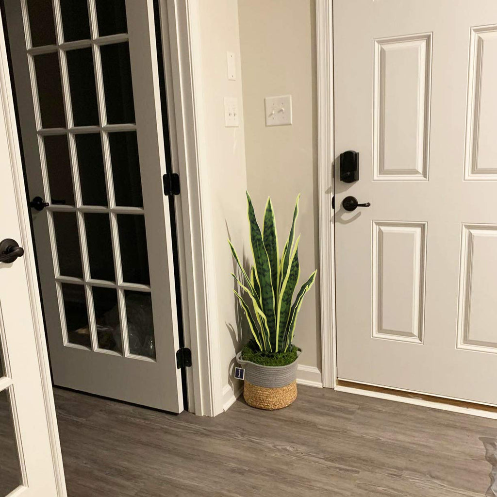 Artificial Snake Plant with Potted 23.6" Fake Plastic Sansevieria Faux Plants in Pot for Outdoor Window Box Verandah