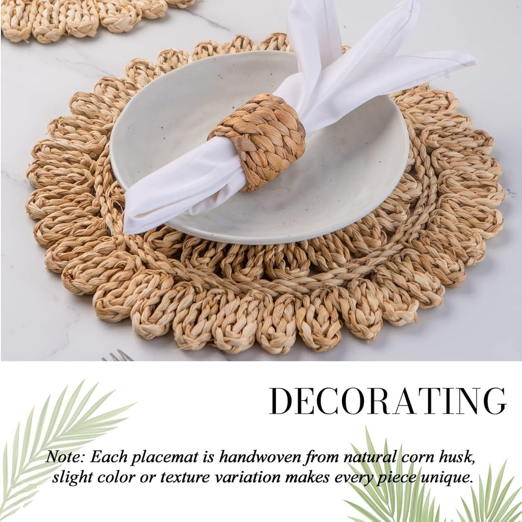 13.8" Round Woven Corn Husk Placemats - Set of 6