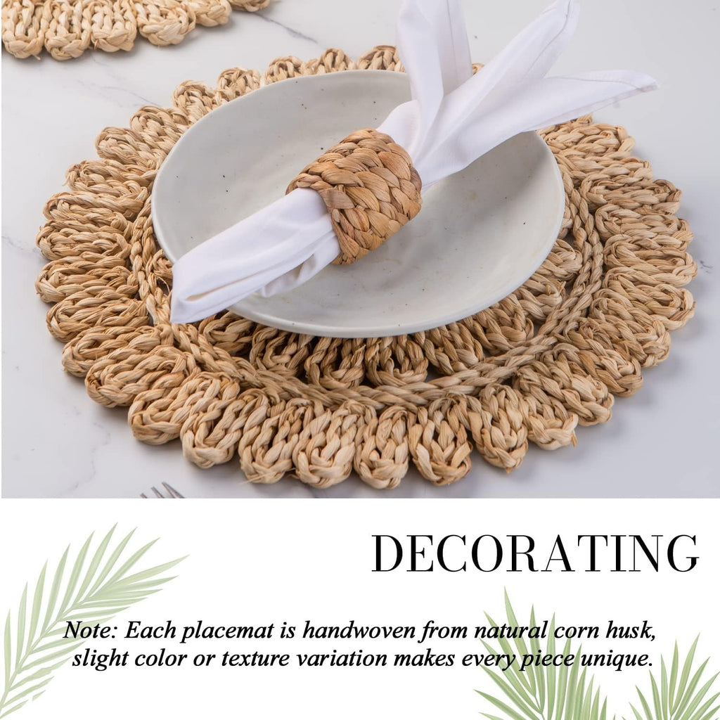 13.8" Set of 10 Round Woven Corn Husk Placemats