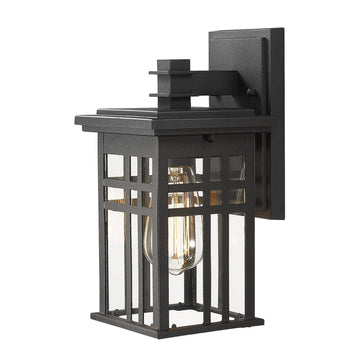 12-Inch Outdoor Wall Lantern, Black Aluminum, Clear Glass, 20068B1