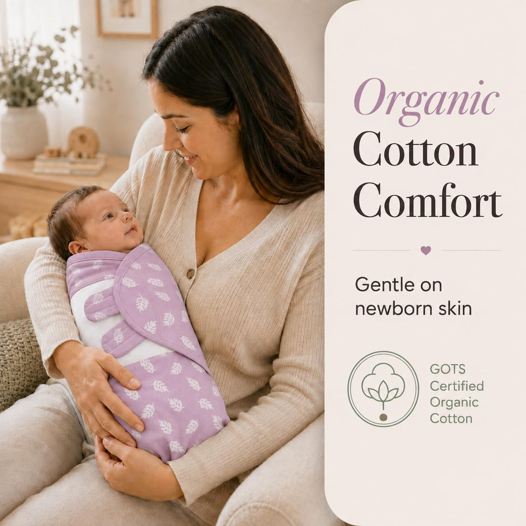 Swaddle Blanket Pack, S/M, GOTS Certified Organic Cotton, Adjustable Hook-and-Loop Wrap, Soft