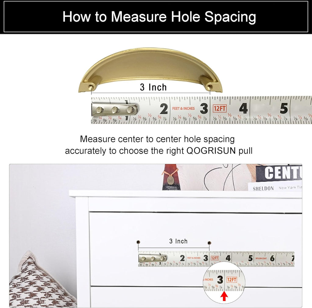 5-Pack Unlacquered Brass Cabinet Cup Pulls, Gold Bin Cup Drawer Dresser Handles, 3-Inch Hole Center, Kitchen Cupboard