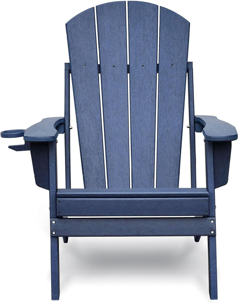 Folding Adirondack Chair Weather Resistant, Outdoor HDPE Lawn Chair - Blue/Grey