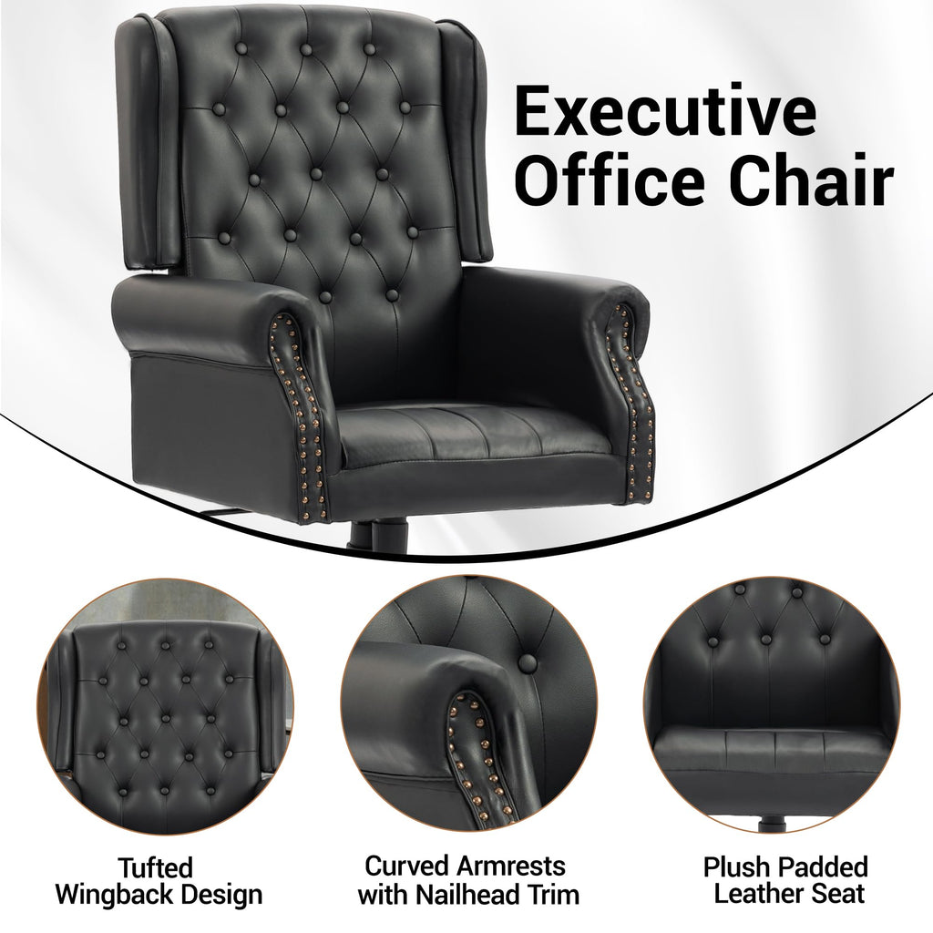 Vintage High Back Wingback Executive Office Chair, Black