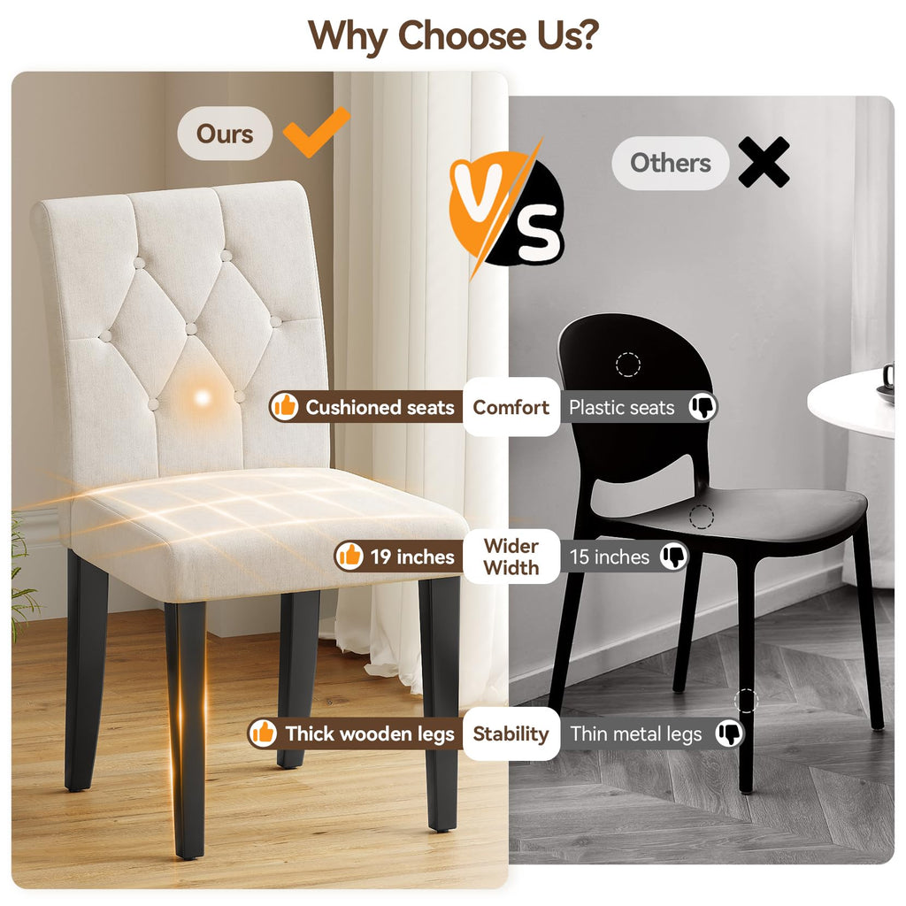 Upholstered Set of 4, Button Tufted Parsons Dining Chair with Solid Wood Legs, Modern Fabric Side Chair