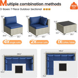 Patio Furniture Set, 7-Piece Outdoor Sectional All-Weather Wicker Patio Conversation Set for Backyard (Navy Blue