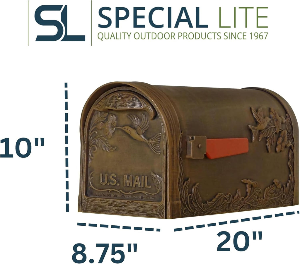 Hummingbird Curbside Mailbox - Copper Aluminum Mailbox for Post Mount