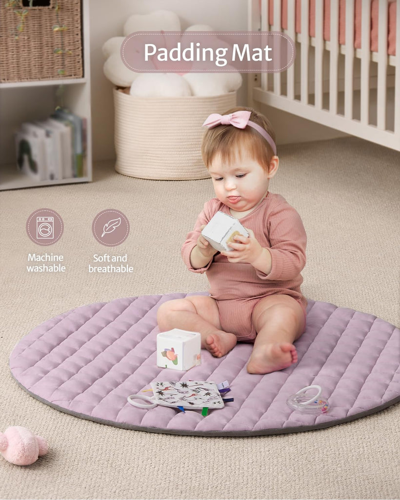 Play Gym Mat, Tummy Time Activity Mat with 6 Detachable Toys for Stage-Based Sensory & Motor Skill Development, Easy