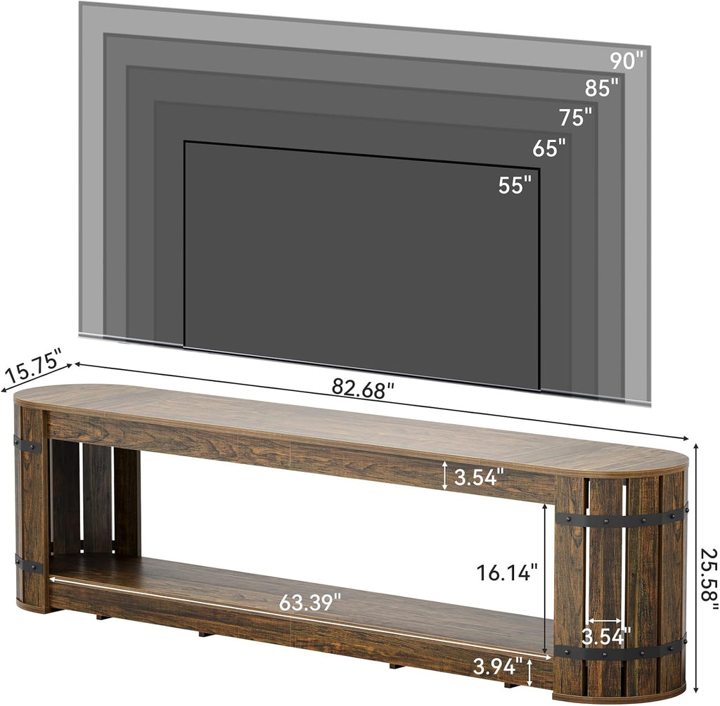 82.68 Inch TV Stand for TVs up to 90 Inch, Long TV Console Table | 2-Tier Storage Media Entertainment Center for