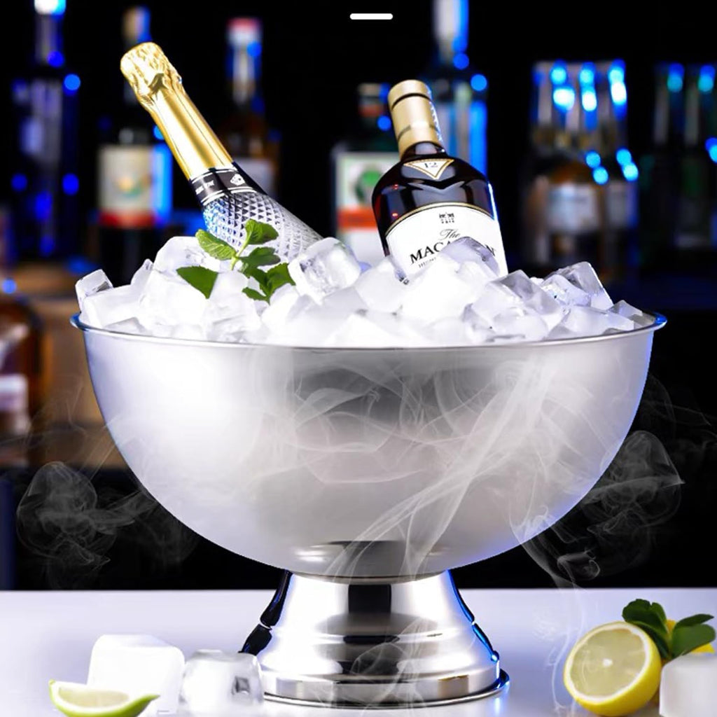 Large Ice Bucket 13L Stainless Steel Champagne Bowl Ice Bucket with Ice Scoop Semicircle Drink Tub with Integrated