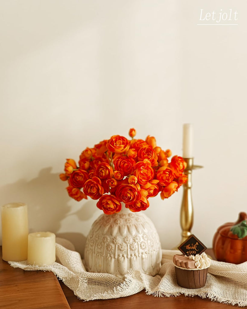 Ranunculus Artificial Flower Orange Silk Flowers, 18 Pcs