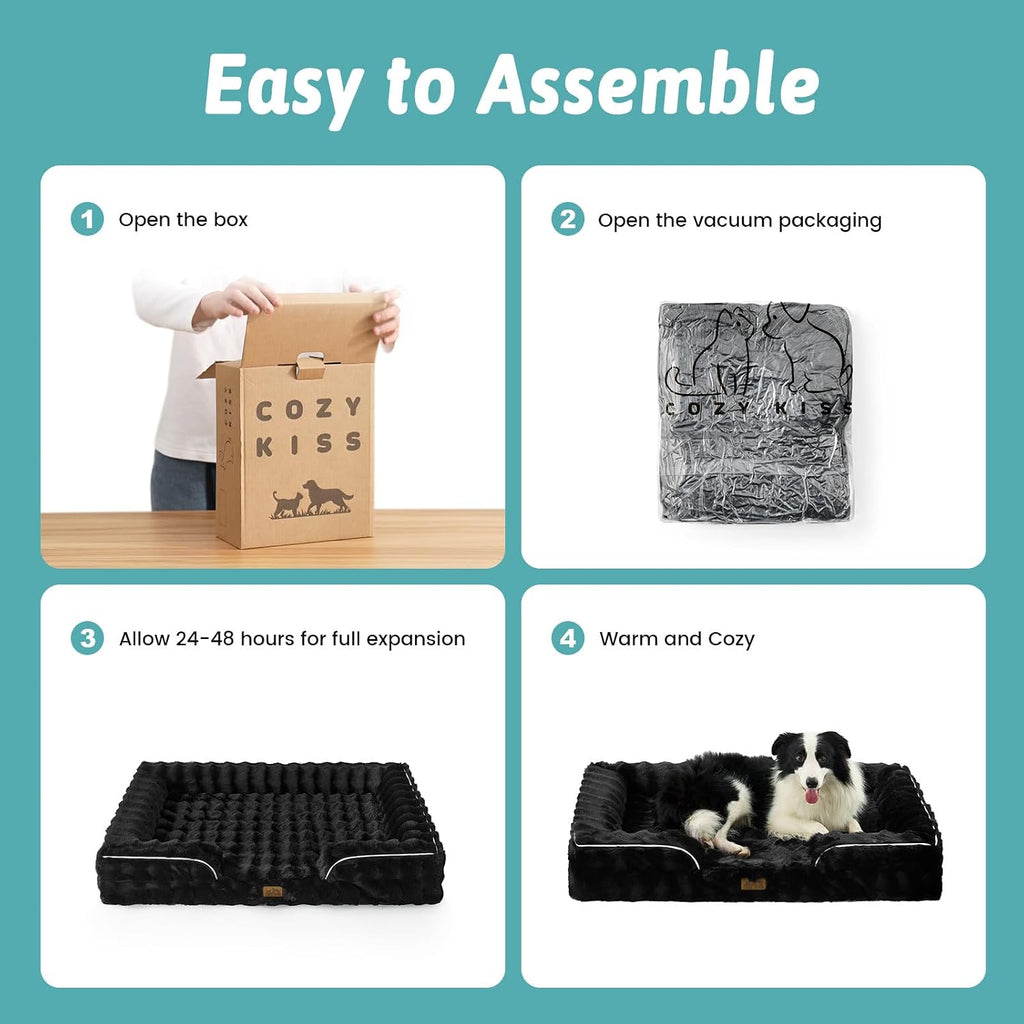 Warm Orthopedic Dog Bed for Large Dogs, 36x27 Inch, Black