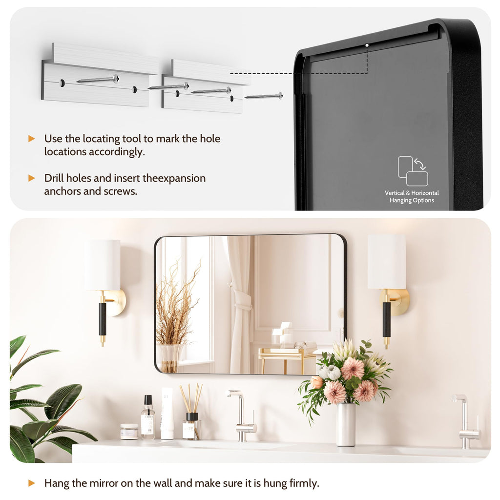 Bathroom Mirror 40X30 Inch Bathroom Vanity Mirror for Wall, Metal Frame Large Mirror, Tempered Glass, Modern Wall