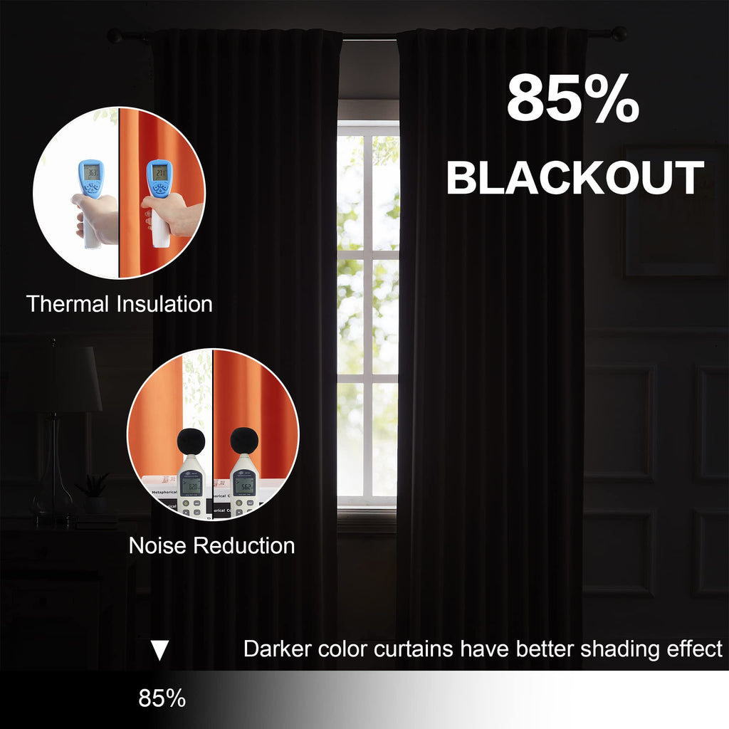 Orange Blackout Curtains 72 Inches Long 2 Panels Back Tab Rod Pocket Fall Color Decor Halloween Room Darkening