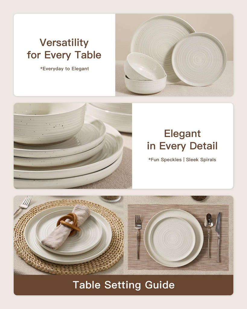 Stoneware Dinnerware Sets with Pasta Bowls, Dish Set for 4