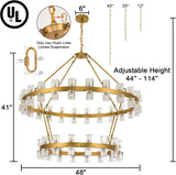 48 Inch Gold Wagon Wheel Chandelier with Crystal Shade, 2 Tier 80 Lights, Modern Farmhouse Style, Ideal for Dining Room, Kitchen, Entryways A117-B0DPJ5G5TK