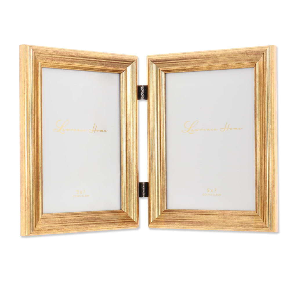 5x7 Hinged Double Sutter Burnished Gold Picture Frame