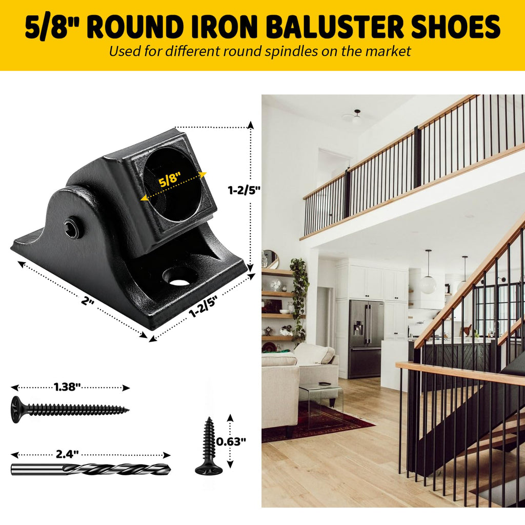 Iron Balusters Swivel Shoes, 0°-180° Rotation Aluminum Alloy Staircases Shoes for 5/8 Inch Round Interior