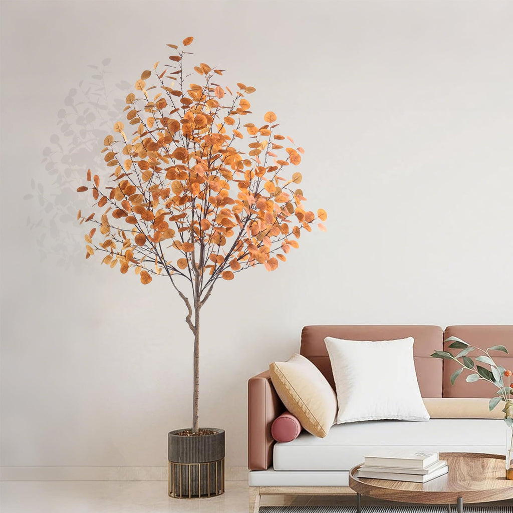 Artificial Eucalyptus Tree for Fall Decor, 6 FT Fall Tree with Realistic Eucalyptus Leaves, Faux Eucalyptus Tree for