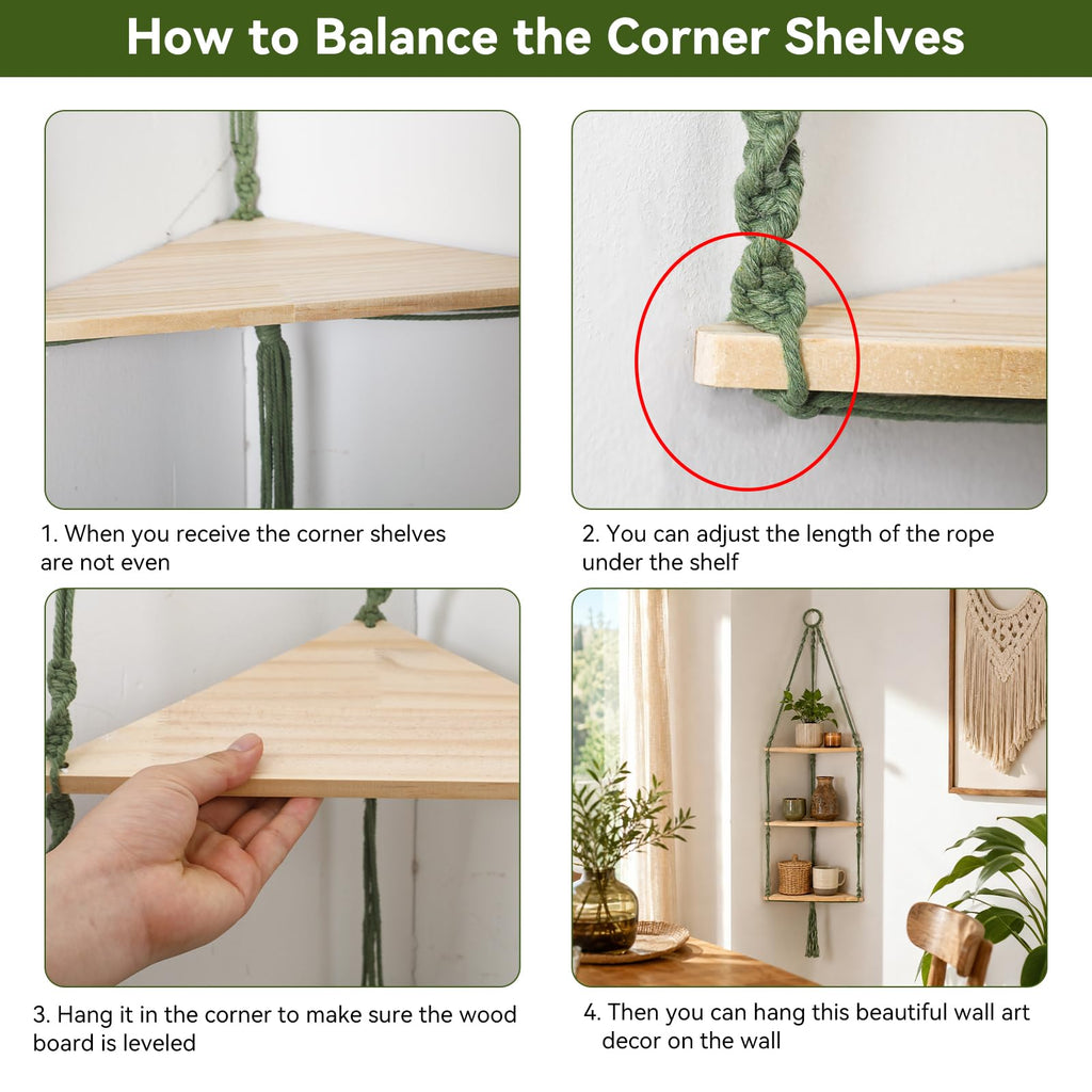 Corner Shelf Macrame Wall Hanging, Adjust Boho Storage Art, 3 Tier